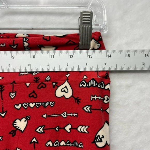 LulaRoe Leggings Women's Sz OS Red Hearts Print Mid Rise Wide Waistband Stretch - Picture 3 of 12